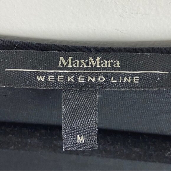 MaxMara Weekend Black Puff Short Sleeves Top Jewel Neck Size Medium Blouse Tee M - Picture 2 of 8